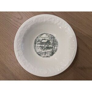 Vintage Homer Laughlin Pastoral Farm Scene Bowl White & Green
